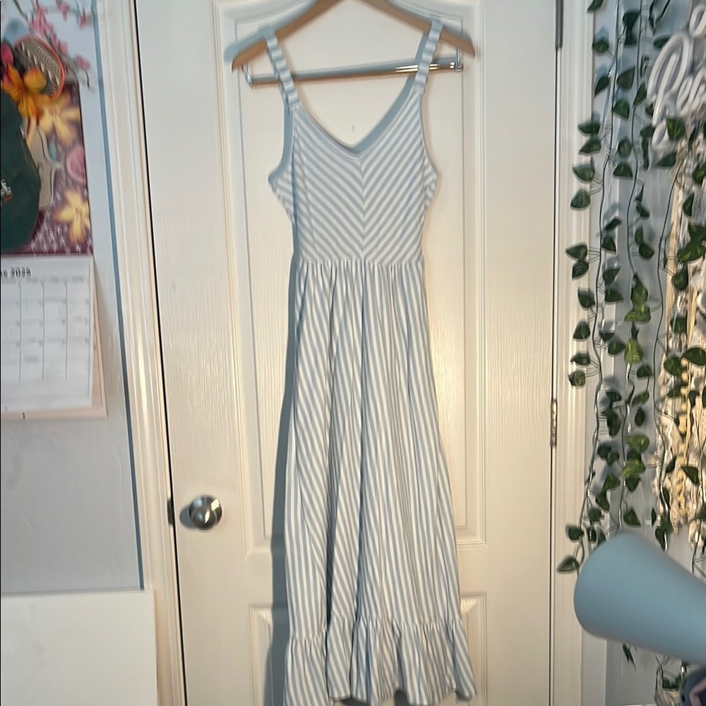 Caution To The Wind Blue and White Sleeveless Maxi Sundress